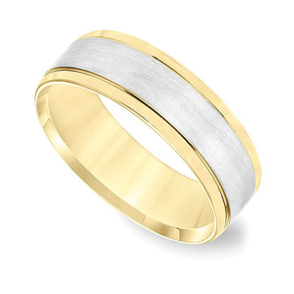 7,0mm Ehering mit Komfortschliff und gebürstetem Zentrum in 14K Gold zweifarbig