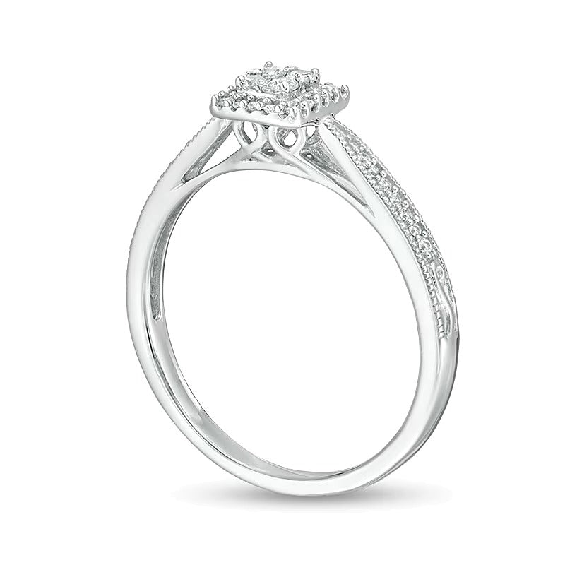 0.2 ct. Gesamtgewicht Komposit-Diamant Freundschaftsring im Vintage-Stil mit quadratischem Motiv in 10K Weißgold