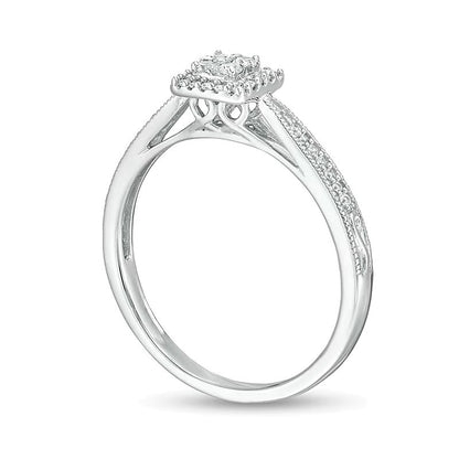 0.2 ct. Gesamtgewicht Komposit-Diamant Freundschaftsring im Vintage-Stil mit quadratischem Motiv in 10K Weißgold