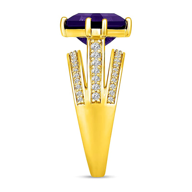 Mehrreihiger Fashion-Ring mit Amethyst im Octagon-Schliff und weißen Saphiren in 14K Weißgold