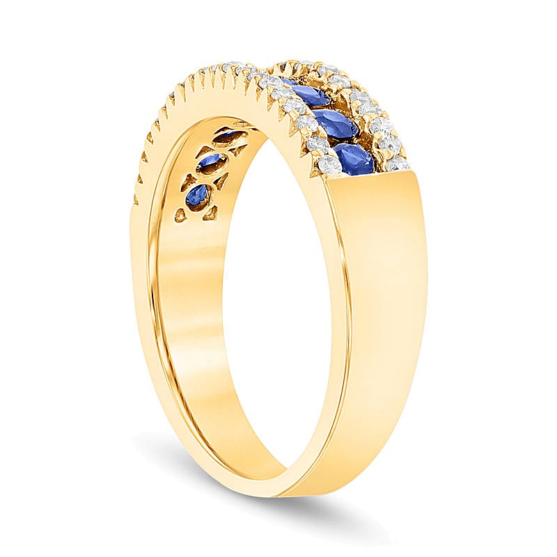 Blauer Saphir und Diamant 0,25 ct. Gesamtgewicht Ring in 14K Gelbgold