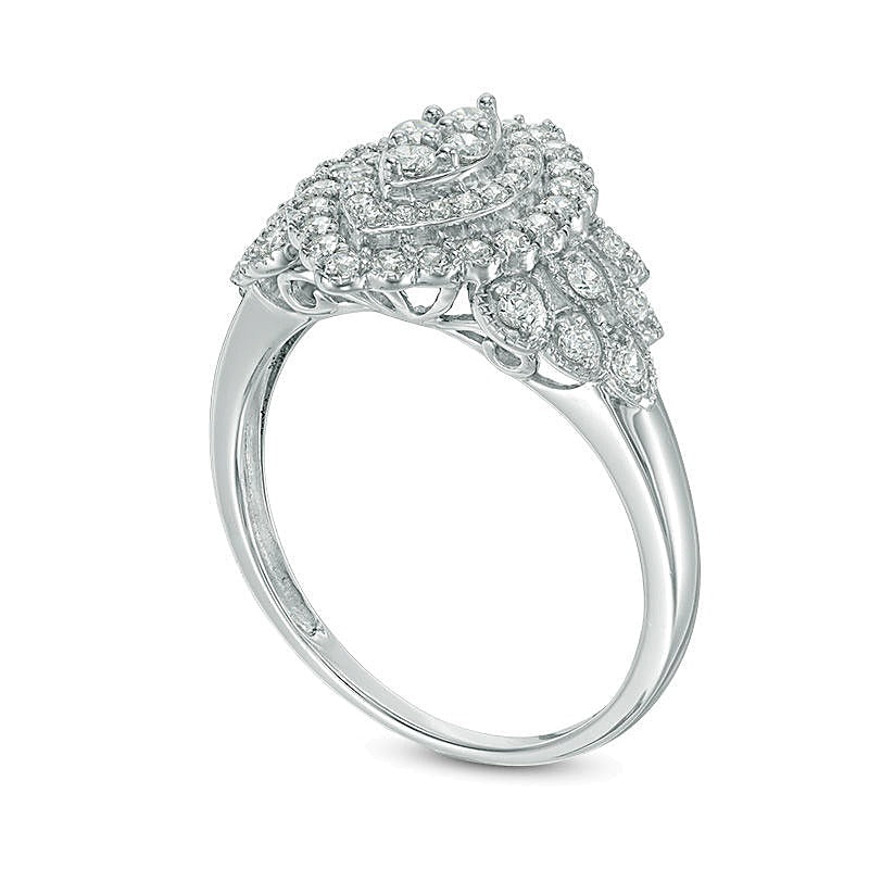 0.5 ct. Gesamtgewicht Komposit-Diamant Ring im Vintage-Stil mit Marquise-Rahmen in 10K Weißgold