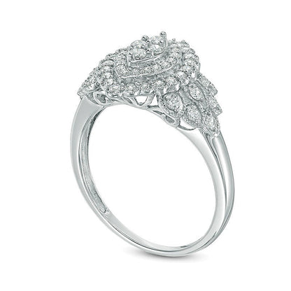 0.5 ct. Gesamtgewicht Komposit-Diamant Ring im Vintage-Stil mit Marquise-Rahmen in 10K Weißgold