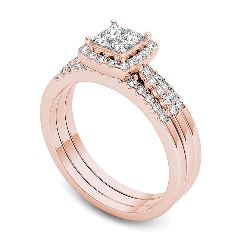 0.75 ct. Gesamtgewicht Braut-Set mit Diamanten im Princess- und Rundschliff in 14K Roségold