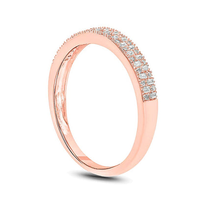 Memoire-Ring mit Diamanten in Baguette und rund, 0.2 ct. Gesamtgewicht, zweireihig, in 10K Roségold