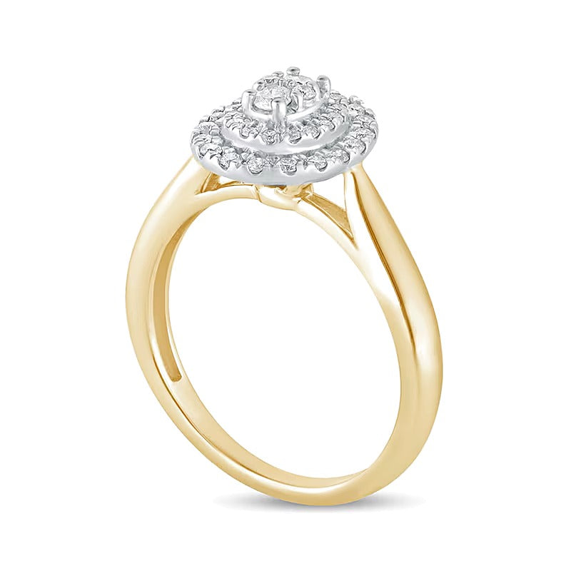 0.33 ct. Gesamtgewicht Komposit-Verlobungsring mit ovalen Diamanten und doppeltem Rahmen in 10K Gelbgold