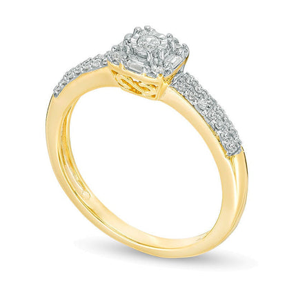Freundschaftsring mit Diamanten 0.25 ct. Gesamtgewicht, rund und Baguette, in 10K Gelbgold für Damen