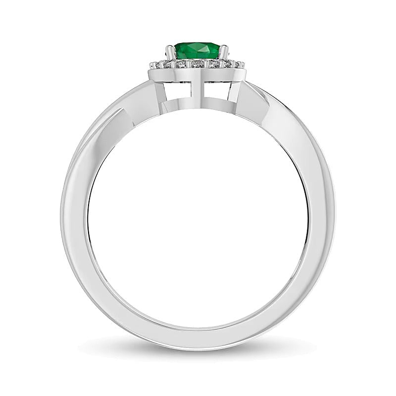 Fashion-Ring mit ovalem Smaragd und 0,07 ct. Gesamtgewicht Diamanten in 10K Weißgold
