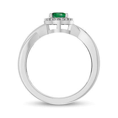 Fashion-Ring mit ovalem Smaragd und 0,07 ct. Gesamtgewicht Diamanten in 10K Weißgold