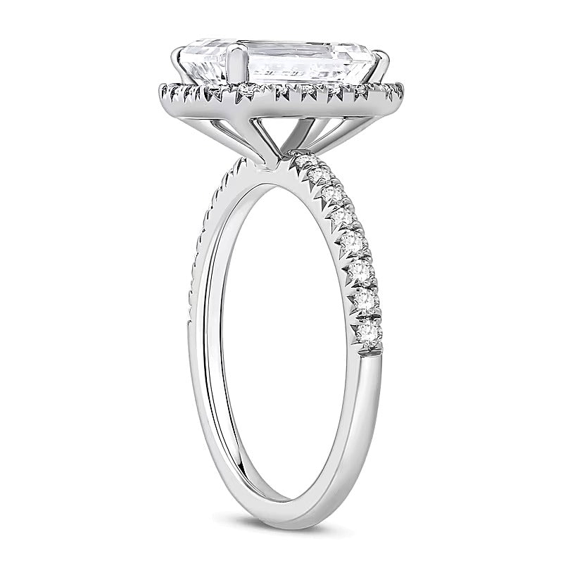 3.5 CT. Gesamtgewicht Verlobungsring mit Labordiamant im Smaragdschliff und Halo in Platin (F/VS2)