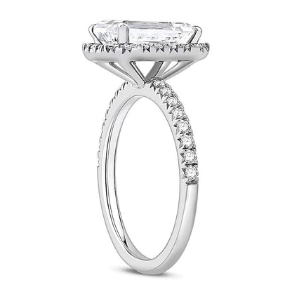 3.5 CT. Gesamtgewicht Verlobungsring mit Labordiamant im Smaragdschliff und Halo in Platin (F/VS2)