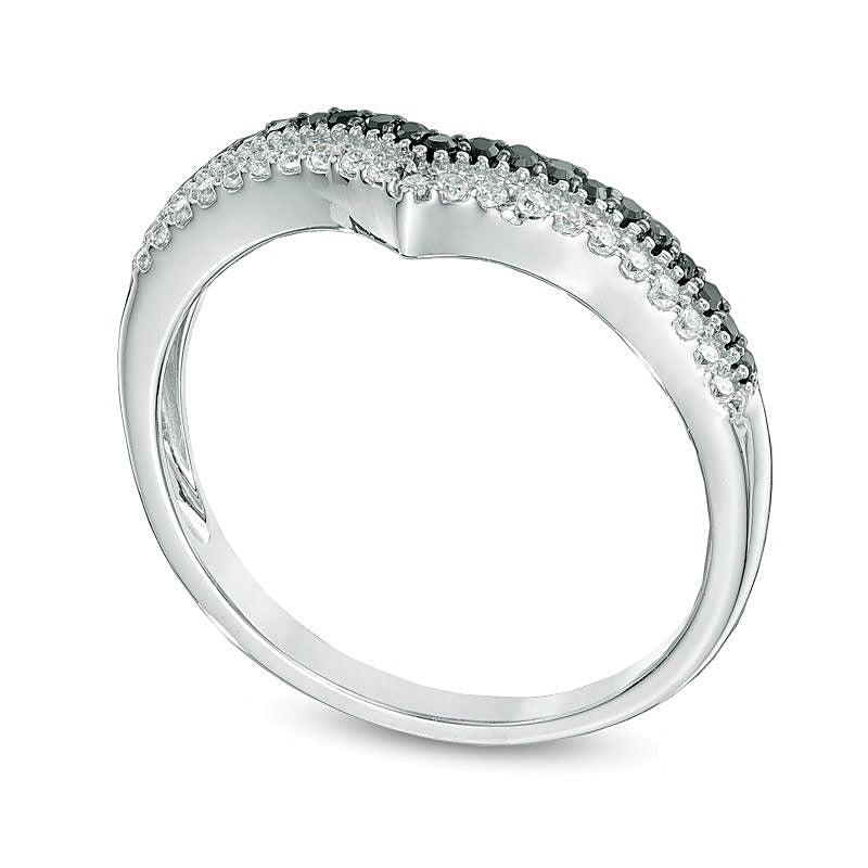 0.25 CT. Gesamtgewicht schwarzer und weißer Diamant Ring zweireihig konturiert in 10K Weißgold