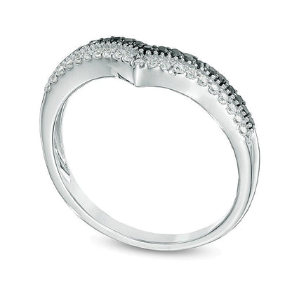 0.25 CT. Gesamtgewicht schwarzer und weißer Diamant Ring zweireihig konturiert in 10K Weißgold