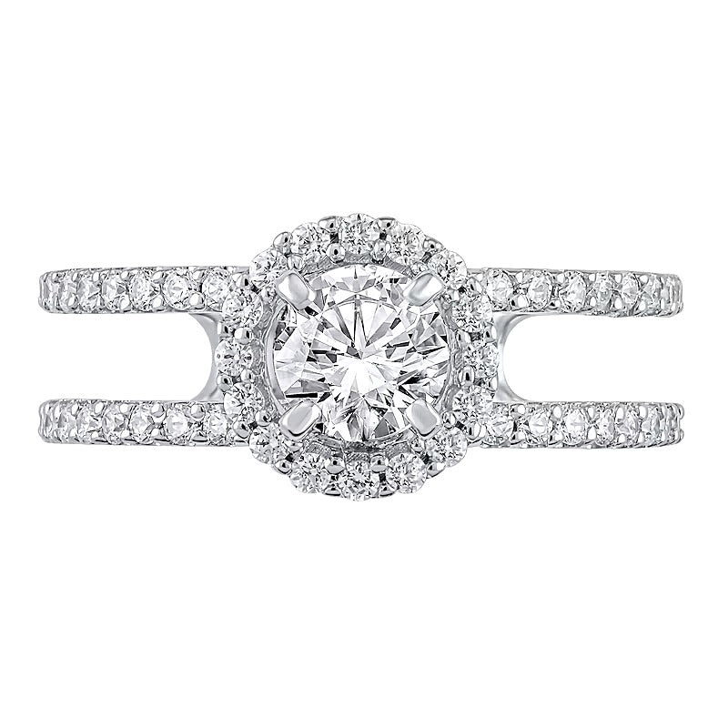 Halo-Verlobungsring 1.2 CT. Gesamtgewicht Diamant in 14K Weißgold (I/I2)