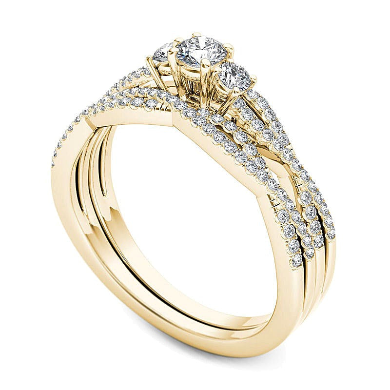 0.5 ct. Gesamtgewicht Diamant Dreistein Twist Braut-Set in 14K Gelbgold