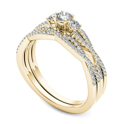 0.5 ct. Gesamtgewicht Diamant Dreistein Twist Braut-Set in 14K Gelbgold