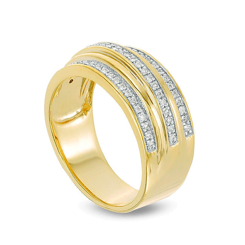 0.25 ct. Gesamtgewicht Diamant Ring mit drei Reihen in 10K Gelbgold