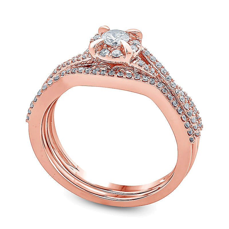 0,5 ct. Gesamtgewicht Diamant Brautset mit Twist-Fassung in 14K Roségold