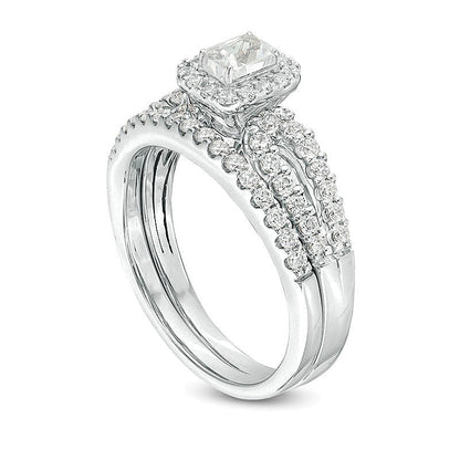 1.0 CT. TW Brautset mit Diamanten im Smaragdschliff, Rahmenfassung und geteilter Schiene in 14K Weißgold (I/I1)