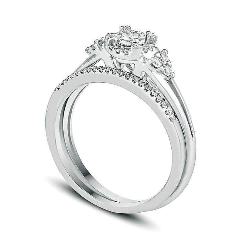 0.25 ct. Gesamtgewicht Diamant Brautset mit Rahmenfassung und dreiseitigem Besatz aus rhodiniertem Sterlingsilber
