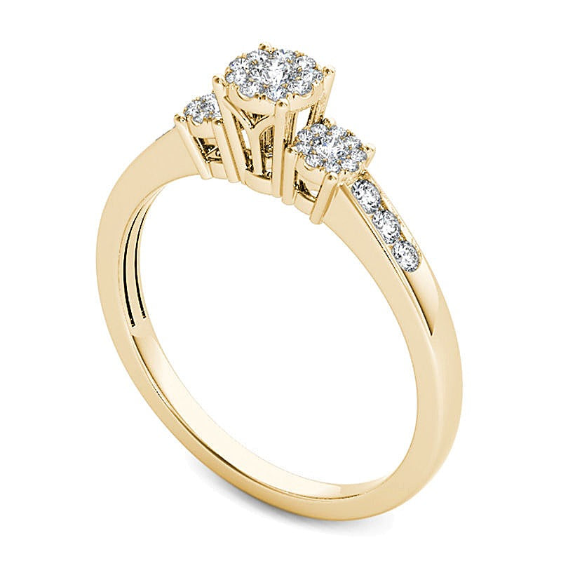 0.33 ct. Gesamtgewicht Komposit-Diamant Dreistein-Verlobungsring in 10K Gelbgold