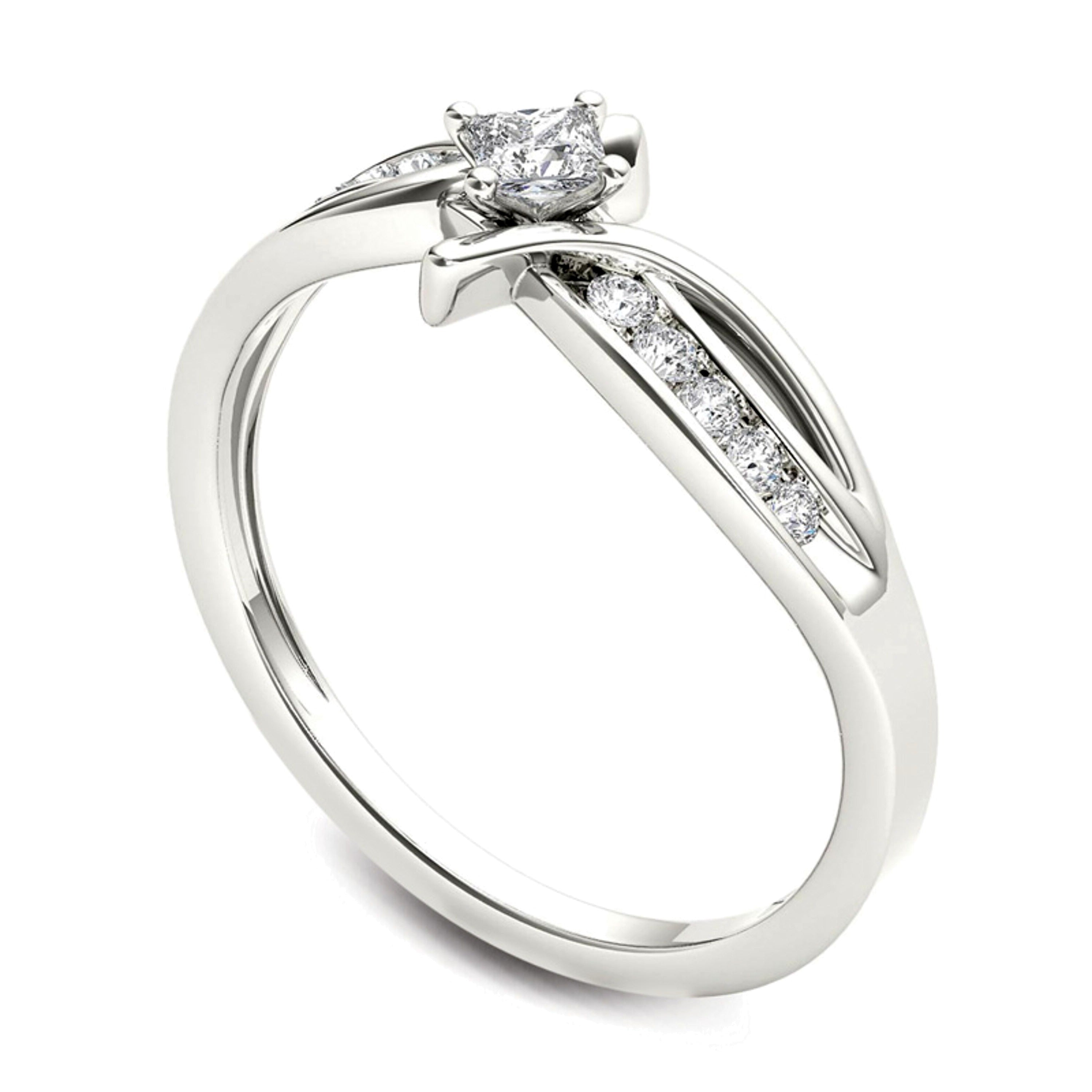 0.25 ct. Gesamtgewicht Diamant-Freundschaftsring im Princess-Schliff mit Bypass-Design in 14K Weißgold