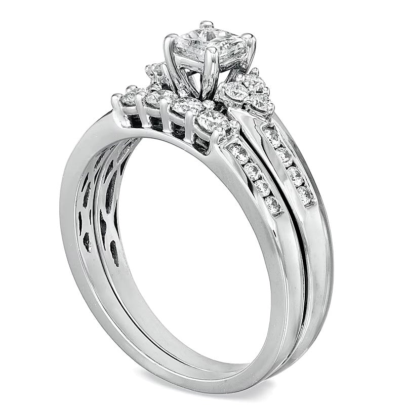 0,75 ct. Gesamtgewicht Diamant-Brautset im Princess-Schliff in 14K Weißgold