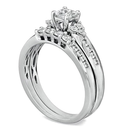 0,75 ct. Gesamtgewicht Diamant-Brautset im Princess-Schliff in 14K Weißgold