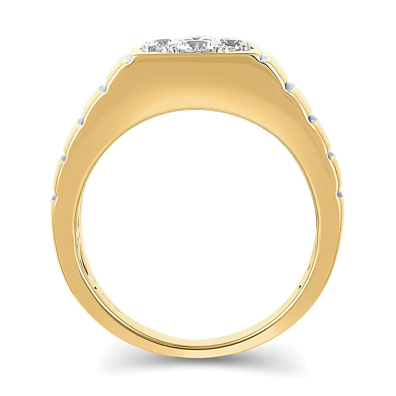 Ring mit mehreren Diamanten 1.0 ct. Gesamtgewicht, quadratischer Kopf, geriffelte Schiene, in 14K Gold zweifarbig