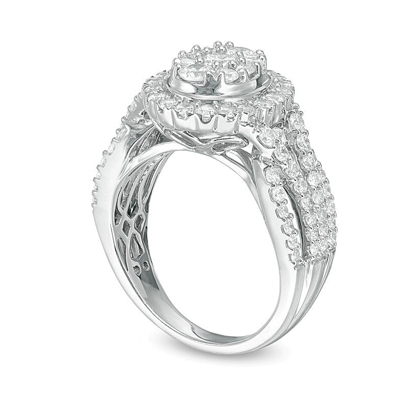 1.5 CT. Gesamtgewicht Komposit-Diamant Verlobungsring mit ovalem Rahmen aus 14K Weißgold