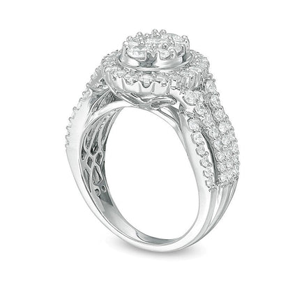 1.5 CT. Gesamtgewicht Komposit-Diamant Verlobungsring mit ovalem Rahmen aus 14K Weißgold