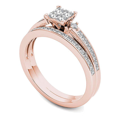 Braut-Set 1.0 ct. Gesamtgewicht mit weißen Diamanten im Princess-Schliff in 14K Roségold