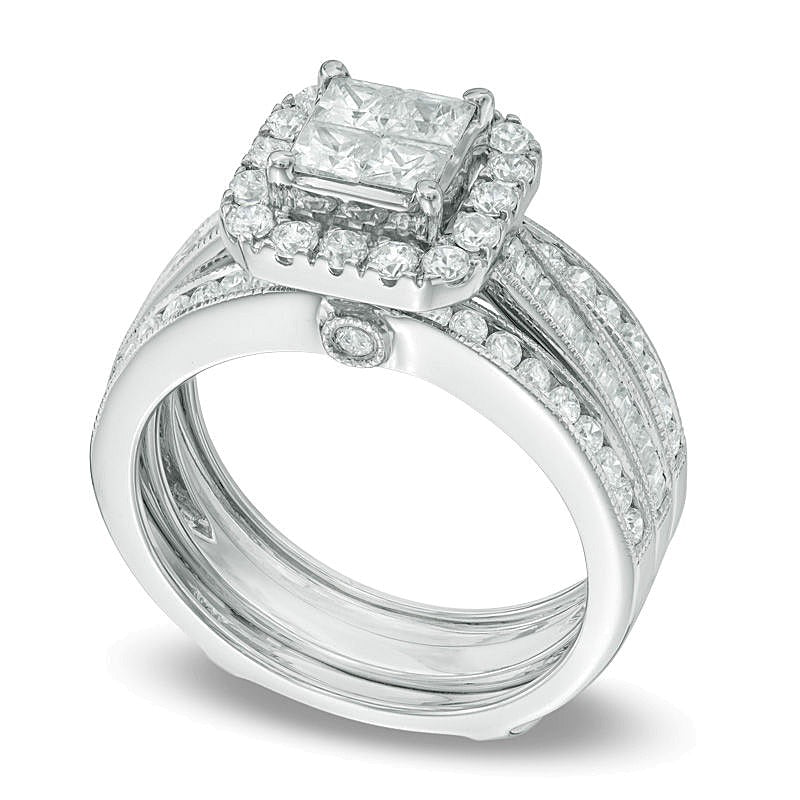 1.5 ct. Gesamtgewicht Brautset mit Diamanten im Princess- und Rundschliff in 14K Weißgold