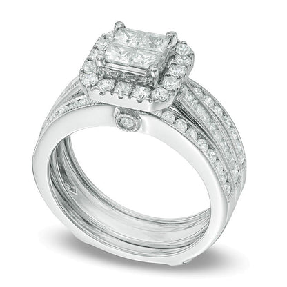 1.5 ct. Gesamtgewicht Brautset mit Diamanten im Princess- und Rundschliff in 14K Weißgold
