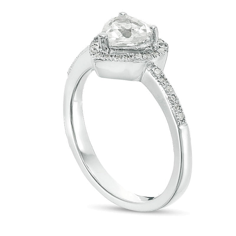 5,5 mm Labor-weißer Saphir und 0,13 ct. Gesamtgewicht Diamant Freundschaftsring mit Rahmen in Sterlingsilber
