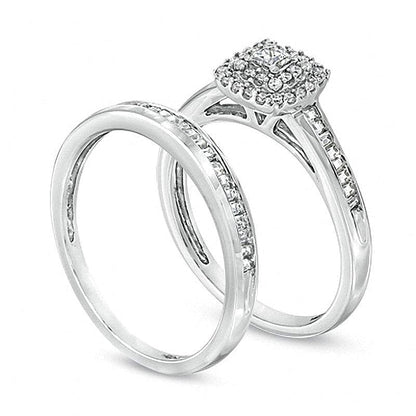 0,5 ct. Gesamtgewicht Brautset mit Diamanten im Princess- und Rundschliff in 10K Weißgold
