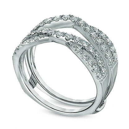 1.0 ct. Gesamtgewicht Diamant Ring mit gedrehter, geteilter Schiene als Solitär-Enhancer in 14K Weißgold