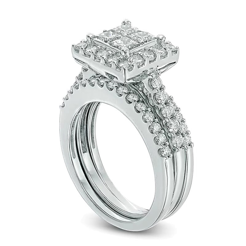 Braut-Set mit Diamanten im Princess- und Rundschliff 2.0 ct. Gesamtgewicht in 14K Weißgold