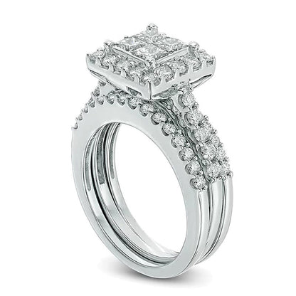 Braut-Set mit Diamanten im Princess- und Rundschliff 2.0 ct. Gesamtgewicht in 14K Weißgold