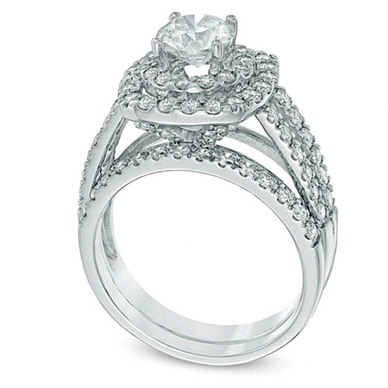 Brautset mit Diamanten, rund, 2.2 ct. Gesamtgewicht, in 14K Weißgold