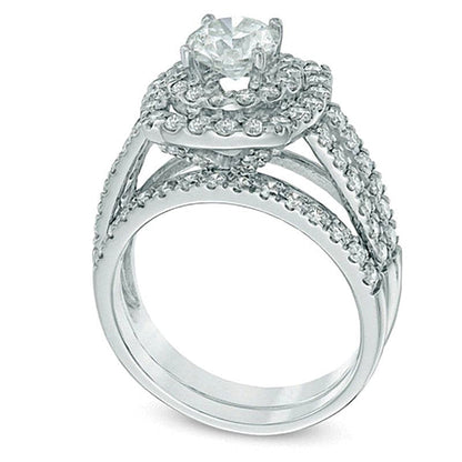 Brautset mit Diamanten, rund, 2.2 ct. Gesamtgewicht, in 14K Weißgold
