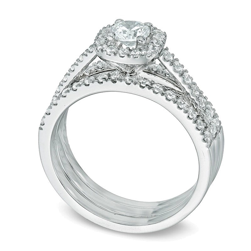 Brautset mit Diamanten 1.0 ct. Gesamtgewicht, rund, in 14K Weißgold