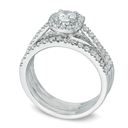 Brautset mit Diamanten 1.0 ct. Gesamtgewicht, rund, in 14K Weißgold