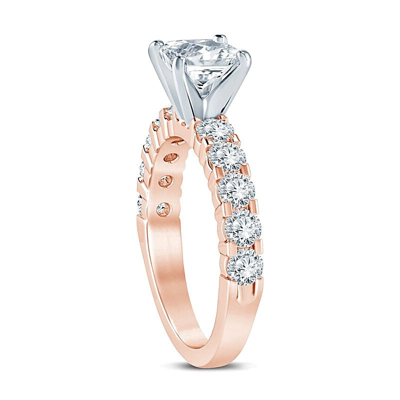 2.0 ct. Gesamtgewicht Diamant-Verlobungsring im Princess-Schliff in 14K Roségold (I/I2)