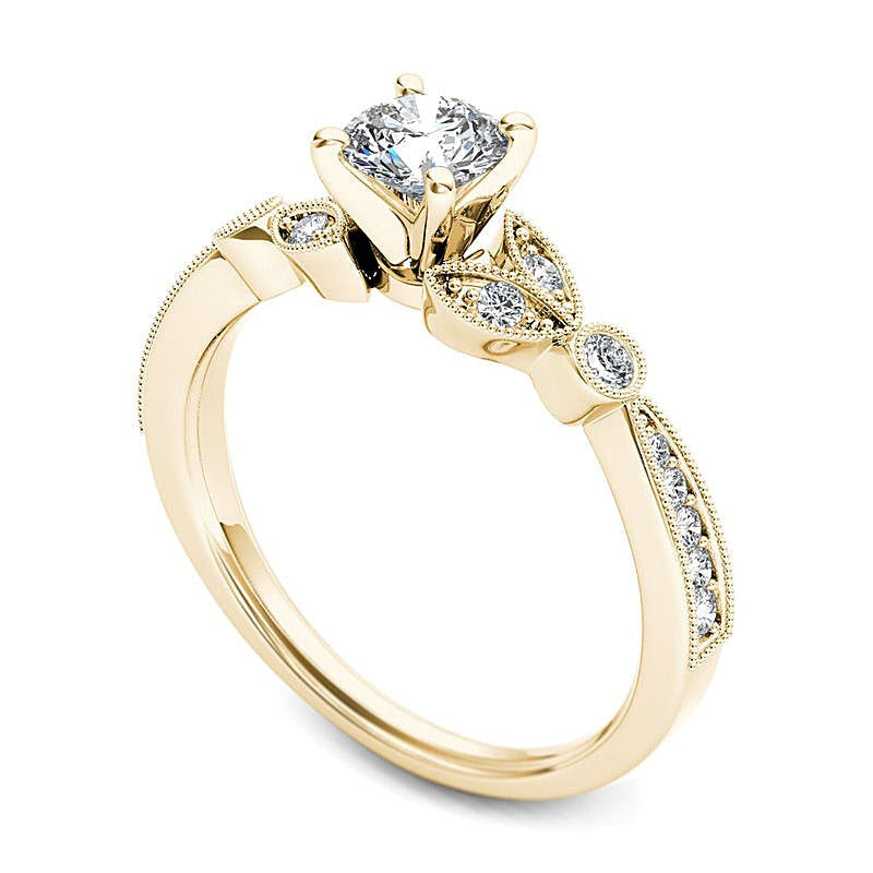 0,63 ct. Gesamtgewicht Diamant-Verlobungsring im Vintage-Stil mit Blattmotiv aus 14K Gelbgold