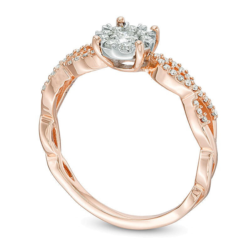 0.38 ct. Gesamtgewicht Diamant Halo-Verlobungsring mit gedrehter Ringschiene in 10K Roségold