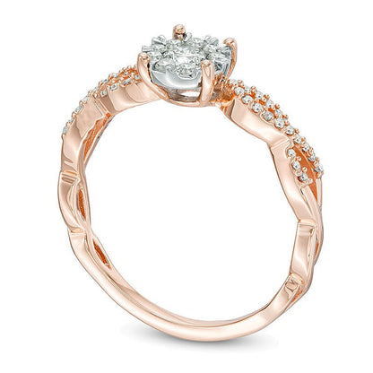 0.38 ct. Gesamtgewicht Diamant Halo-Verlobungsring mit gedrehter Ringschiene in 10K Roségold