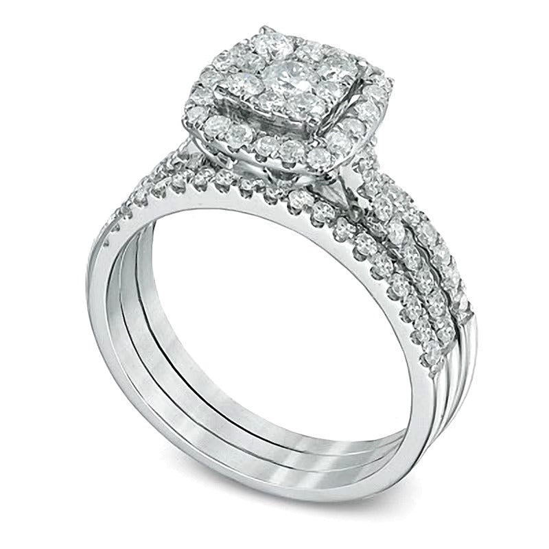 Diamant-Brautset im Komposit-Rahmen 1.0 CT. Gesamtgewicht in 10K Weißgold
