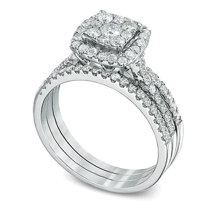 Diamant-Brautset im Komposit-Rahmen 1.0 CT. Gesamtgewicht in 10K Weißgold
