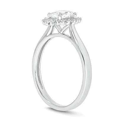 Verlobungsring mit Halo, ovalem weißem Labor-Saphir und 0,17 ct. Gesamtgewicht Diamanten in 10K Weißgold